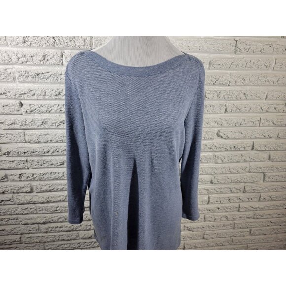 Chaps Womens Top XXL Plus Lace Up Sleeve Blue Sheer Pointelle BLU67E - Picture 3 of 8